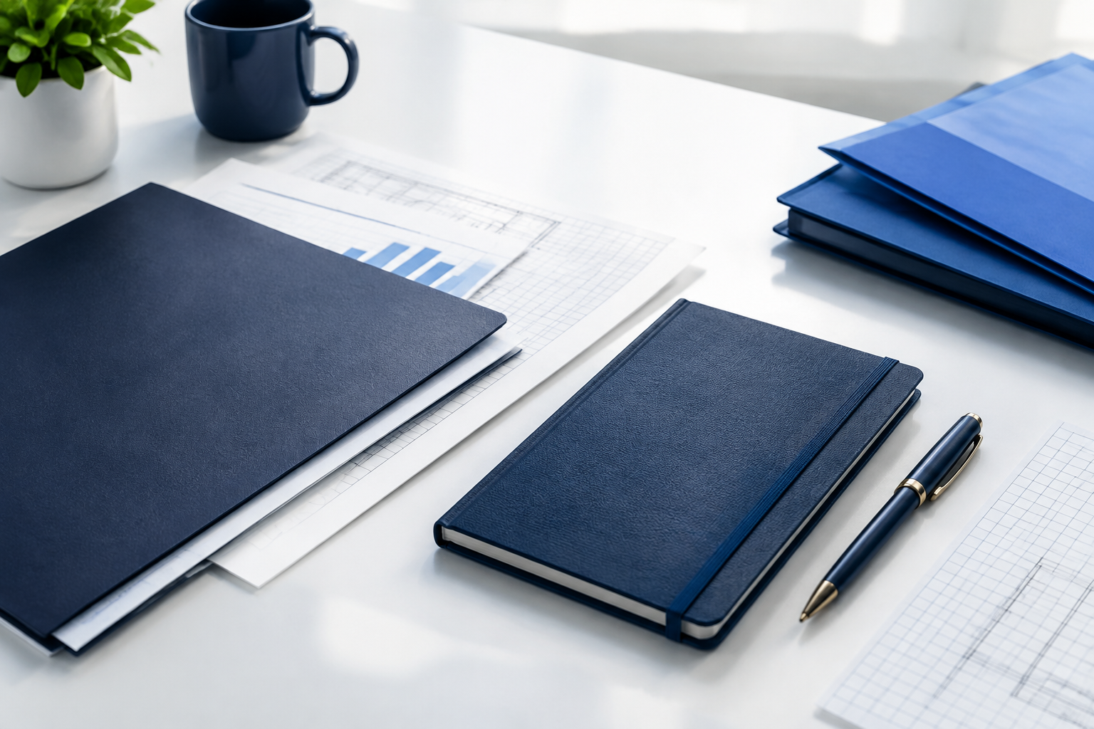 Structured business documents and a pen on a clean desk