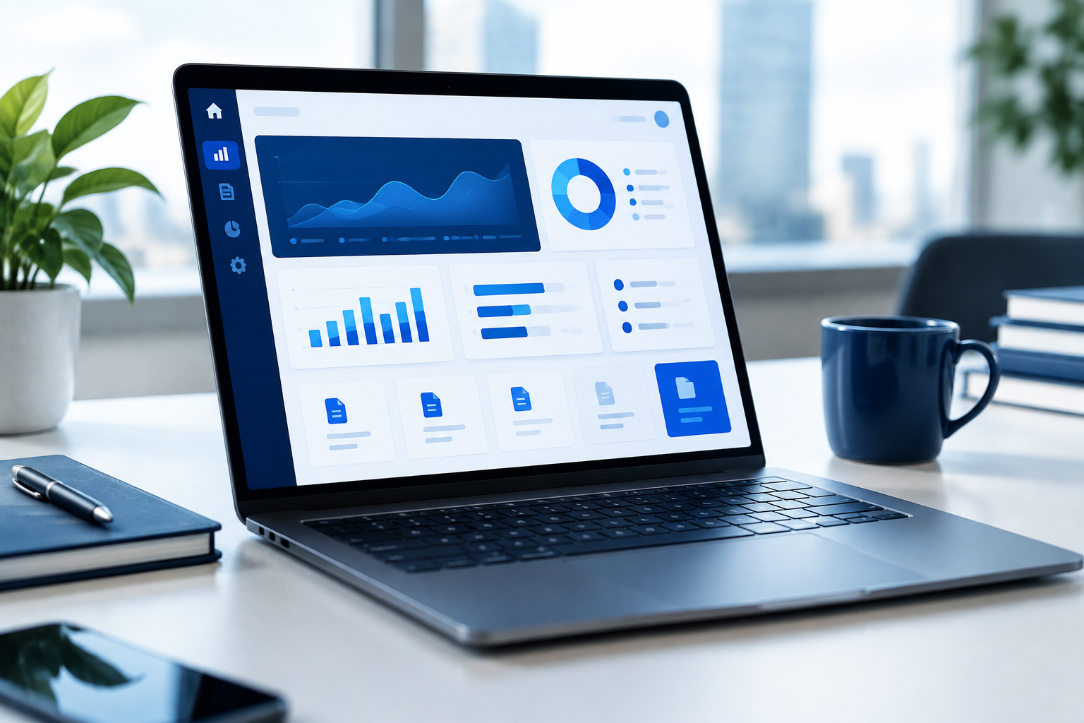 Laptop displaying organized financial charts
