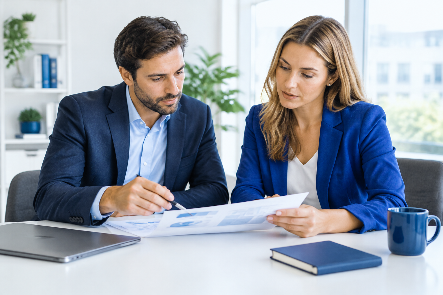 Consultant and client reviewing a strategy document